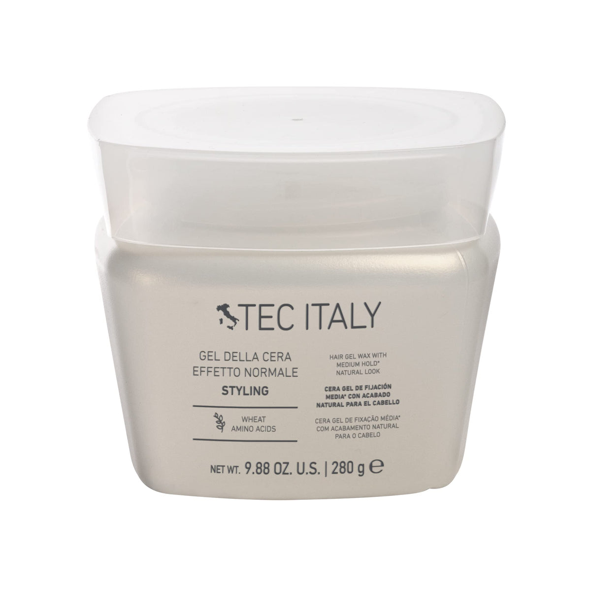 Tec Italy Gel Dela Cera – bouteille montrant l'effet normal et la tenue renforcée.