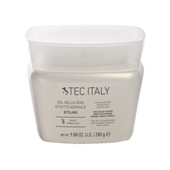 Tec Italy Gel Dela Cera – bouteille montrant l'effet normal et la tenue renforcée.