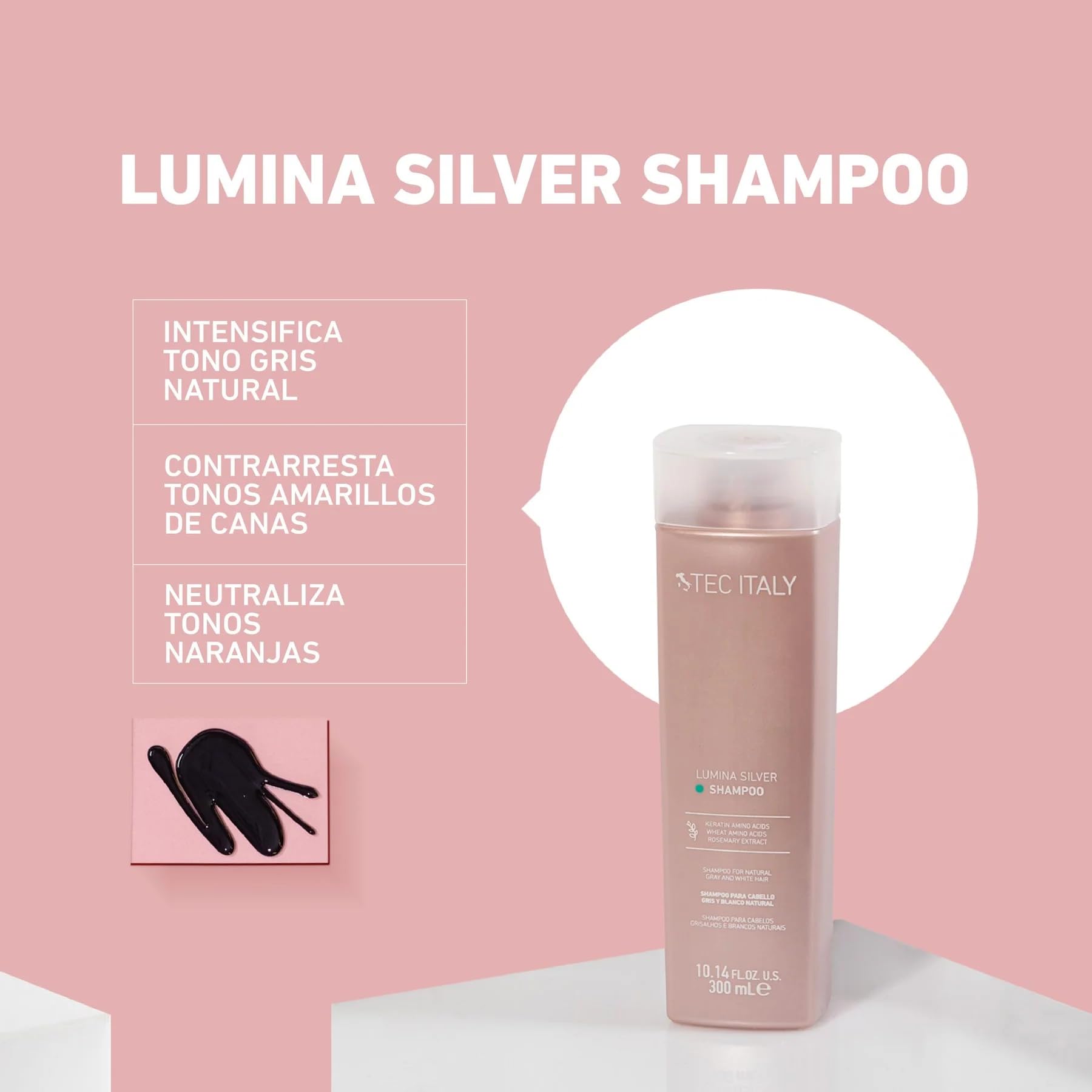 Shampoing Lumina violet: TRICONE et TRICOERBA renforcent et apportent douceur.