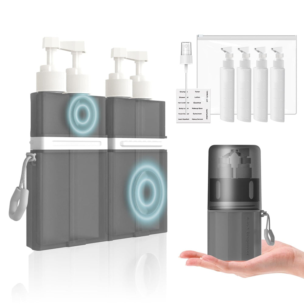 TechoEcho - ensemble quatre-en-un pour voyage, pratique et compact, idéal pour le shampoing.