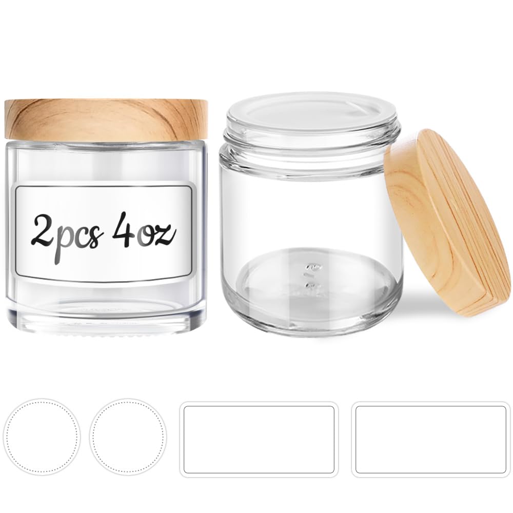 Tecohouse bocal en verre 4 oz avec couvercle bois pour cosmétiques en déplacement