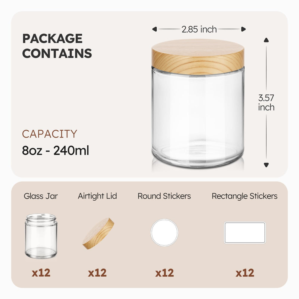 Tecohouse bocal verre 8oz pour voyage, couvercle étanche et joint fiable.