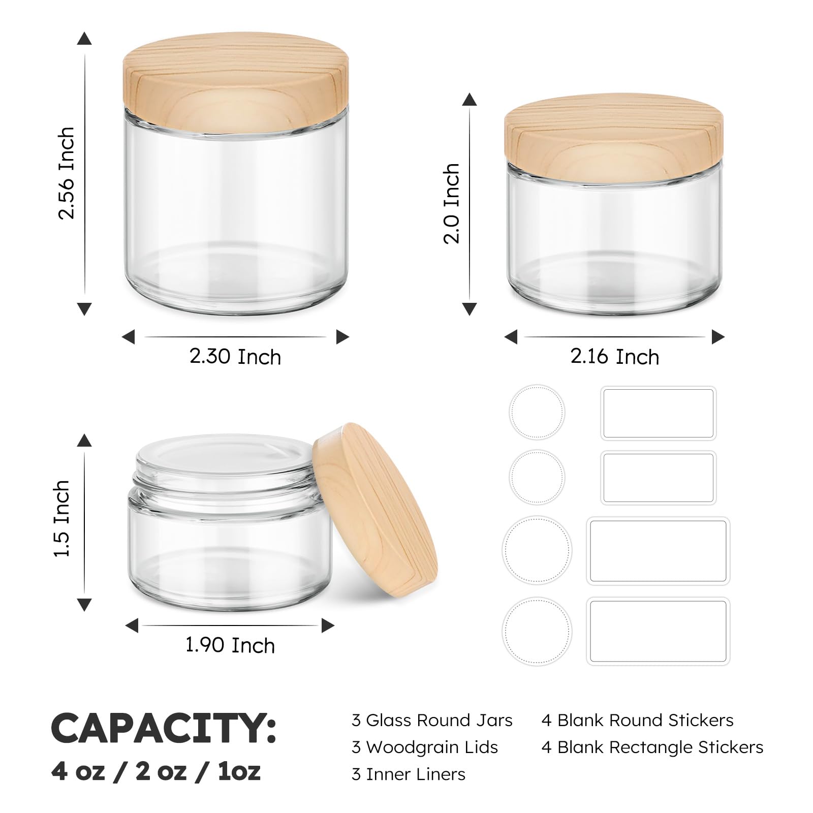 Tecohouse bocaux verre 1 oz avec couvercle bois, petites quantités pratiques à emporter