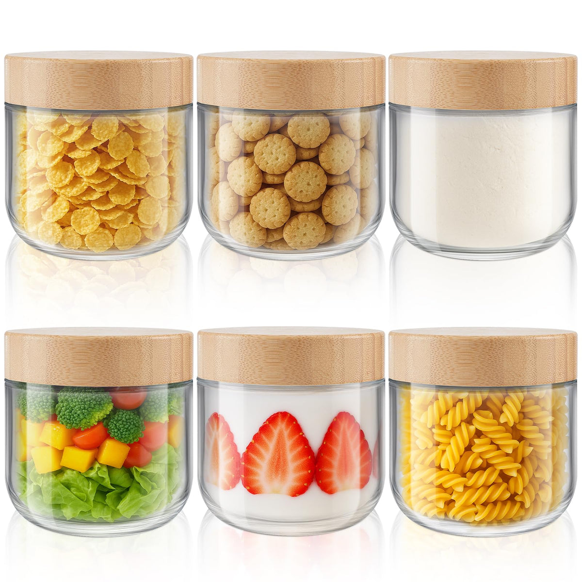 Tecohouse bocaux en verre 355 ml avec couvercle bambou, parfait pour portions.