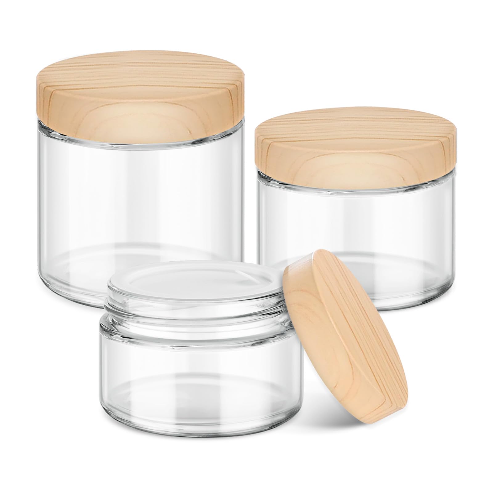 Tecohouse bocaux en verre 4 oz avec couvercle bois, stockage sûr des crèmes