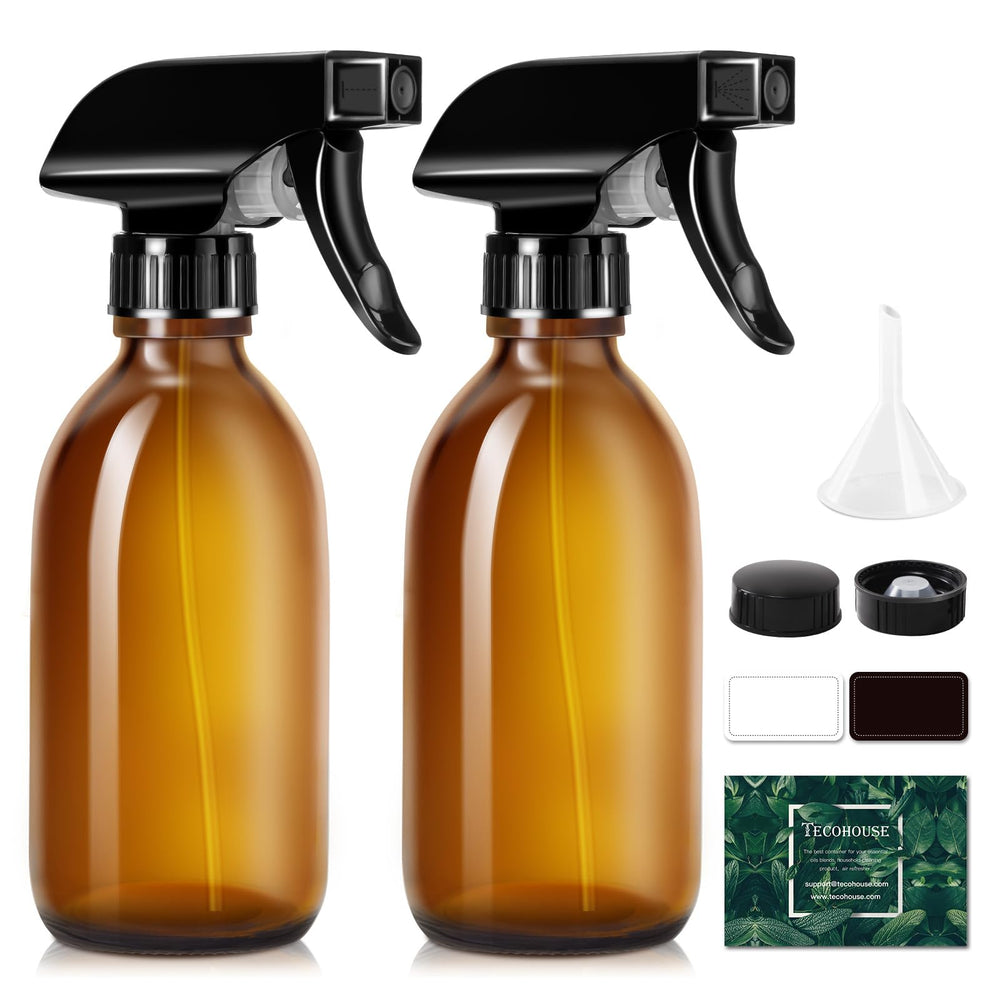 Bouteille Tecohouse en verre ambré 8oz prête à pulvériser, réutilisable et durable.