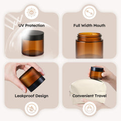 Bocal d’organisation Tecowhouse 2 oz ambré avec bouchon noir, parfait pour cosmétiques et petites quantités.