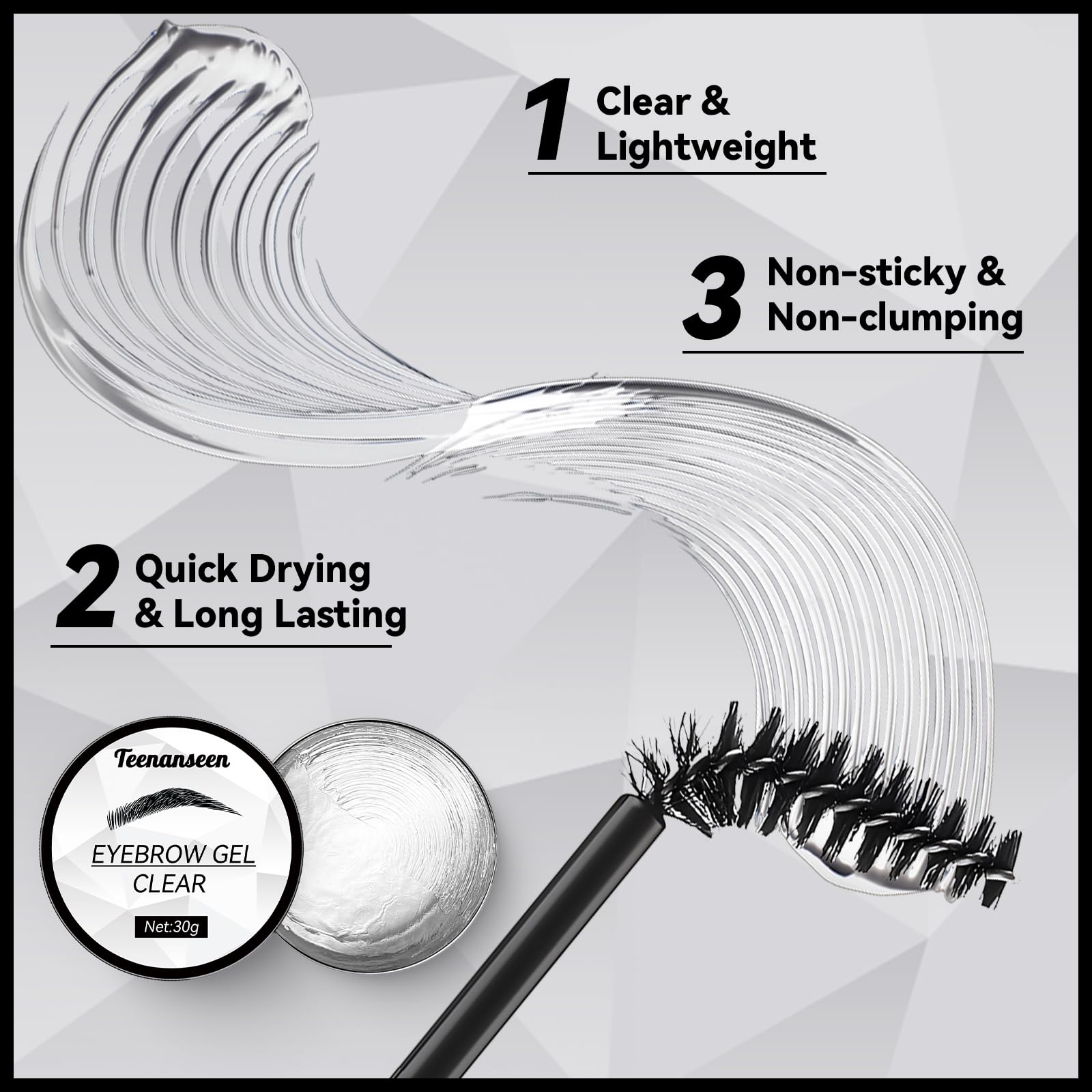 Teenanseen Gel Sourcils Incolore, brosse intégrée facilitant le façonnage sans bavure