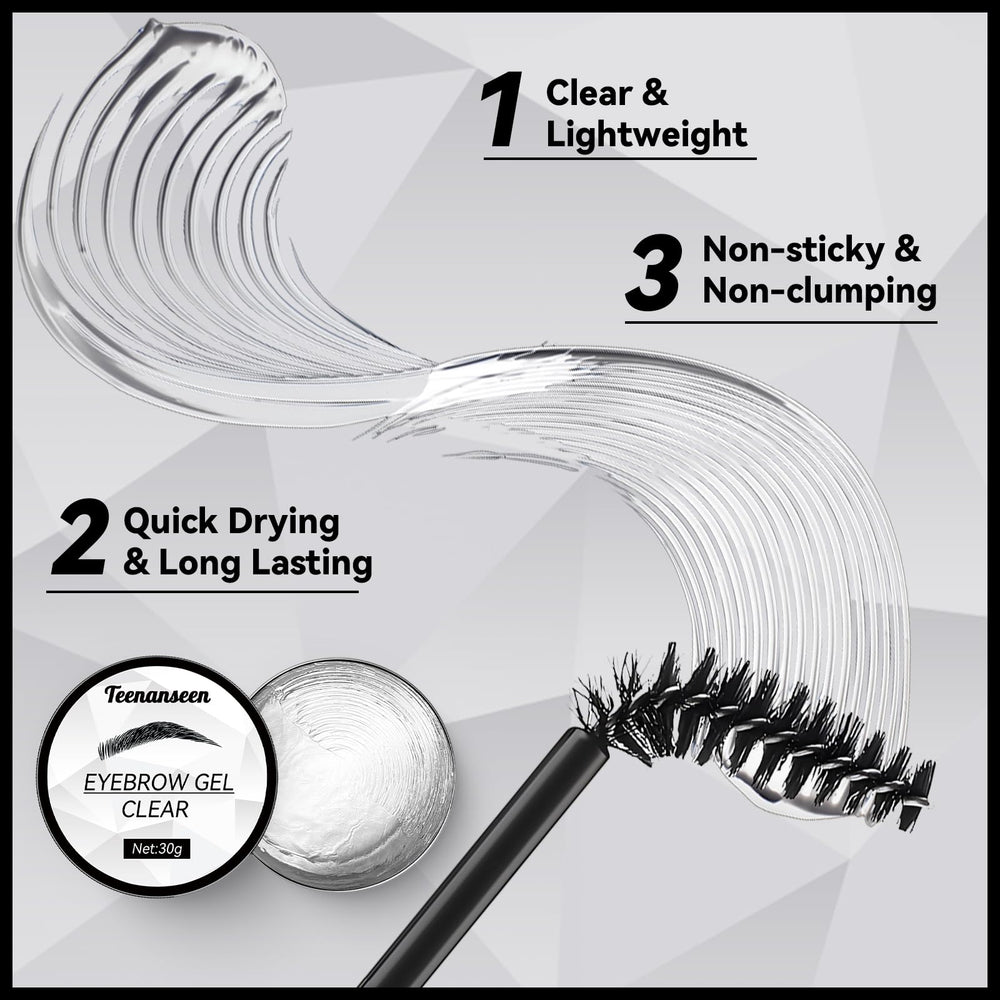Teenanseen Gel Sourcils Incolore, brosse intégrée facilitant le façonnage sans bavure