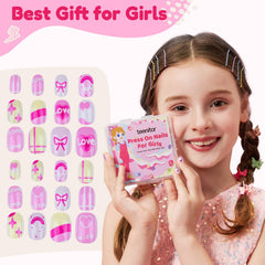 Teenitor 216pcs, ongles press‑on coeurs, style doux et sûr pour les enfants.