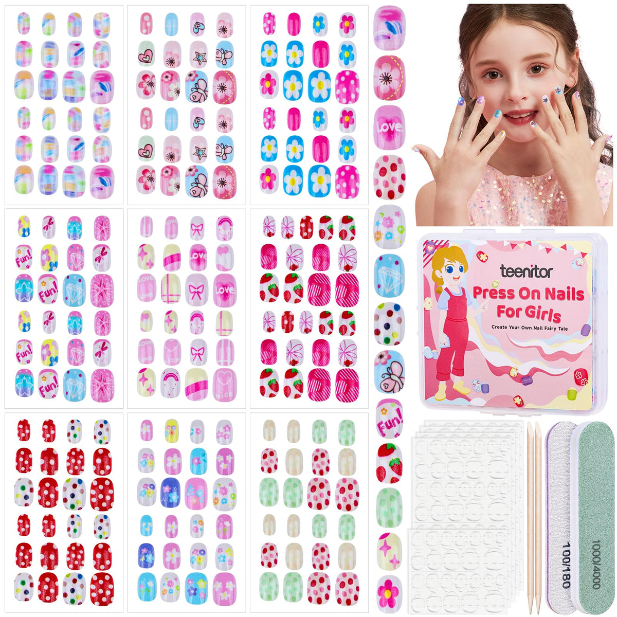 Teenitor 216pcs, ongles press‑on design fleurs, pour un look rapide et charmant.