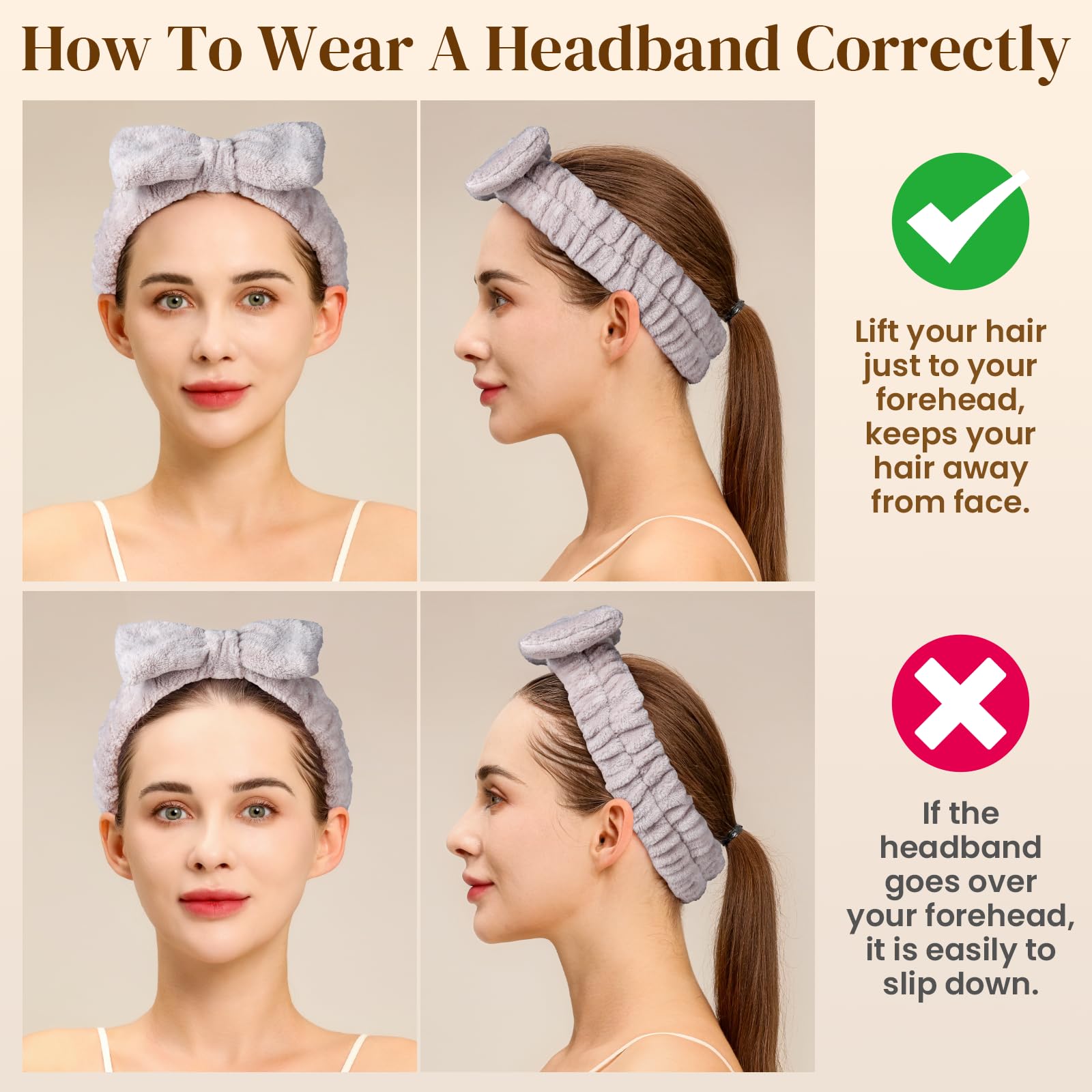 Teenitor bandeau couleur solide noir, idéal pour maquillage et soins