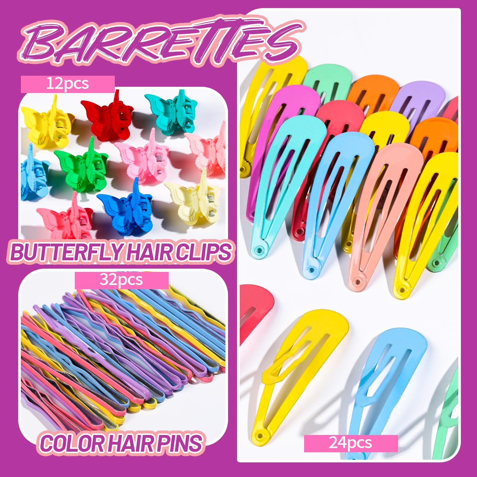 Teenitor barrettes colorées 24 pièces, style varié pour toutes les tenues.