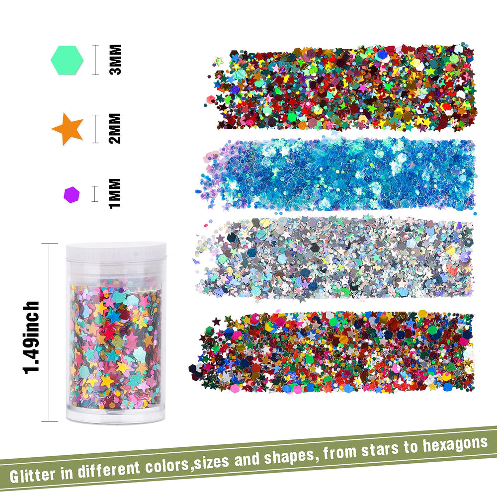 Bocal Teenitor de paillettes hexagonales et étoiles pratique pour doser.