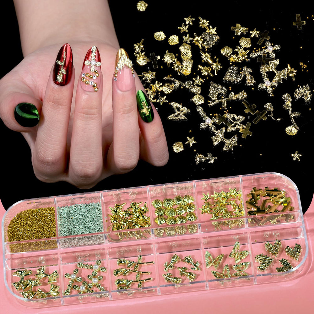 Teenitor breloques ongles dorées : ornements dorés pour création artistique.