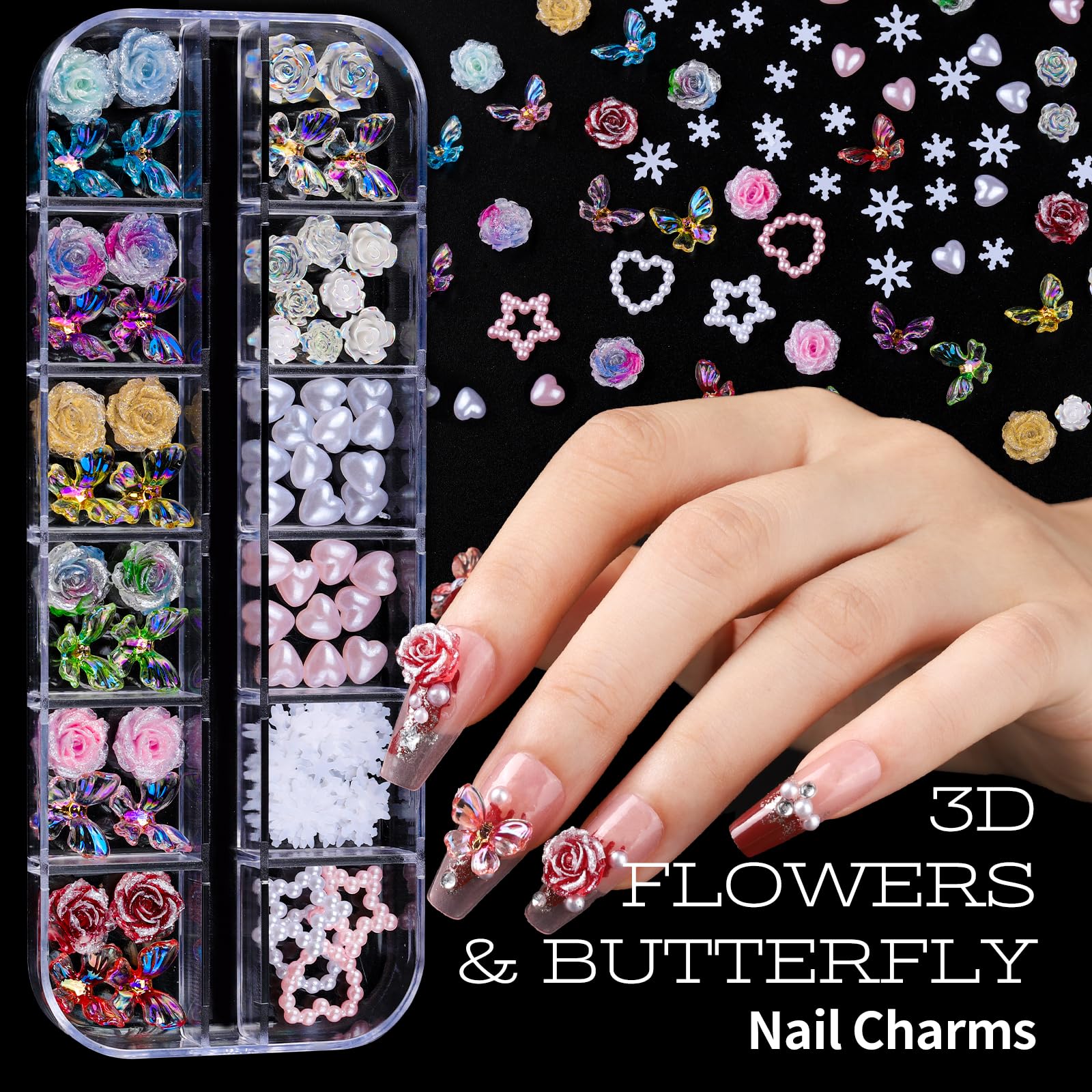 Charms 3D Teenitor fleurs et papillons – motifs détaillés pour ongles personnalisés.