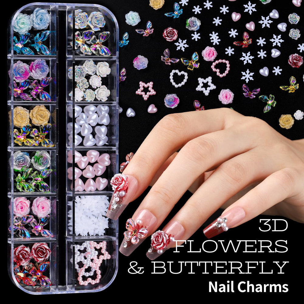 Charms 3D Teenitor fleurs et papillons – motifs détaillés pour ongles personnalisés.
