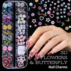 Charms 3D Teenitor fleurs et papillons – motifs détaillés pour ongles personnalisés.