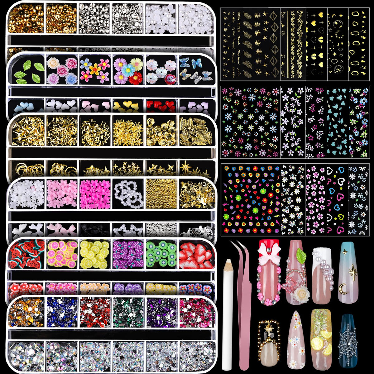 Teenitor ensemble d'accessoires ongles : charms et gems pour designs variés et élégants.