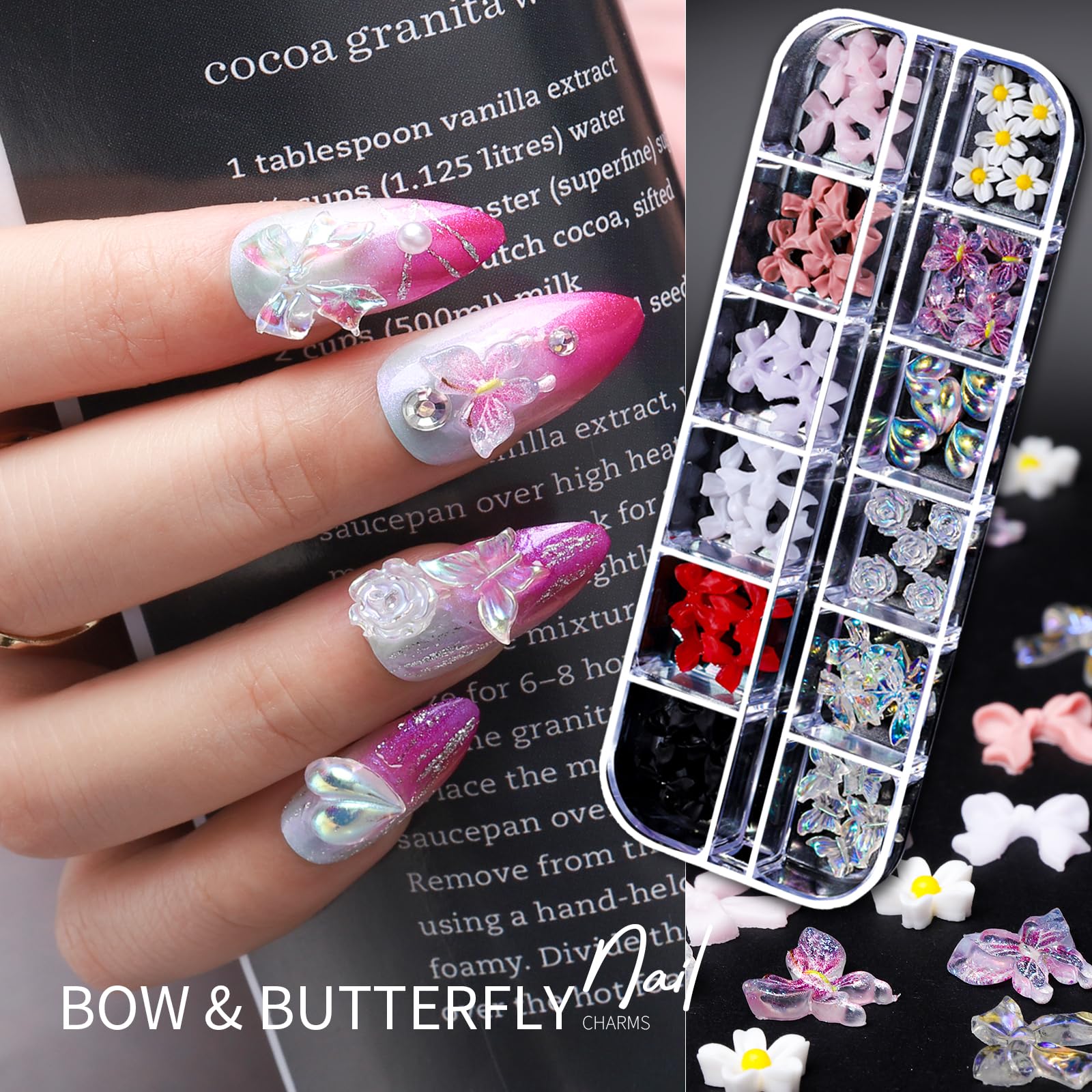 Teenitor charms-ongles-noeud-papillon : design 3D élégant avec nœud et papillon