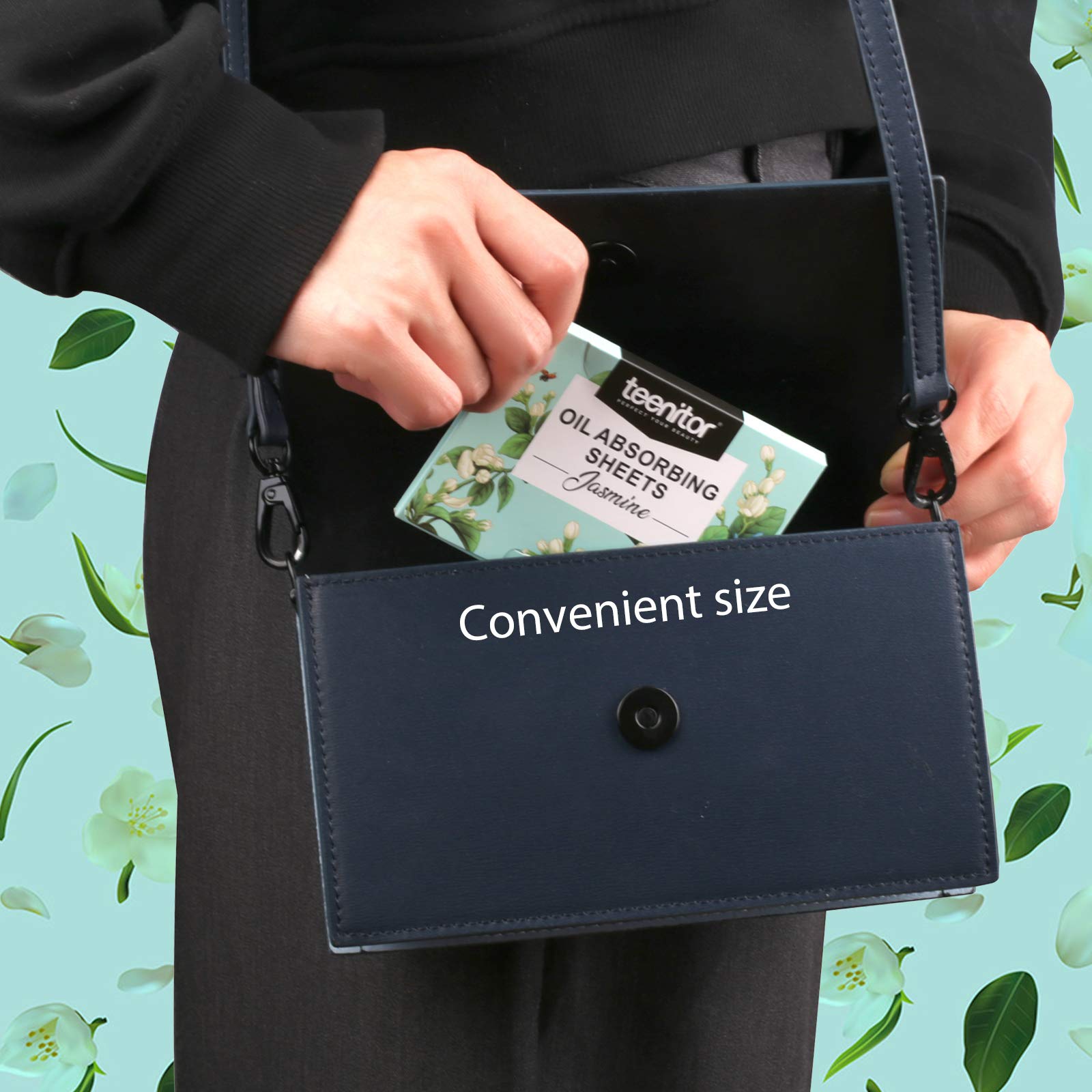 Teenitor feuilles absorbantes portables, faciles à glisser dans un sac.