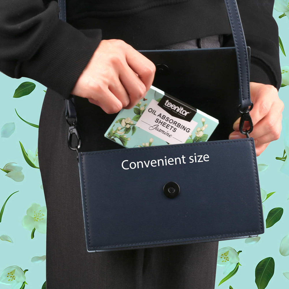 Teenitor feuilles absorbantes portables, faciles à glisser dans un sac.