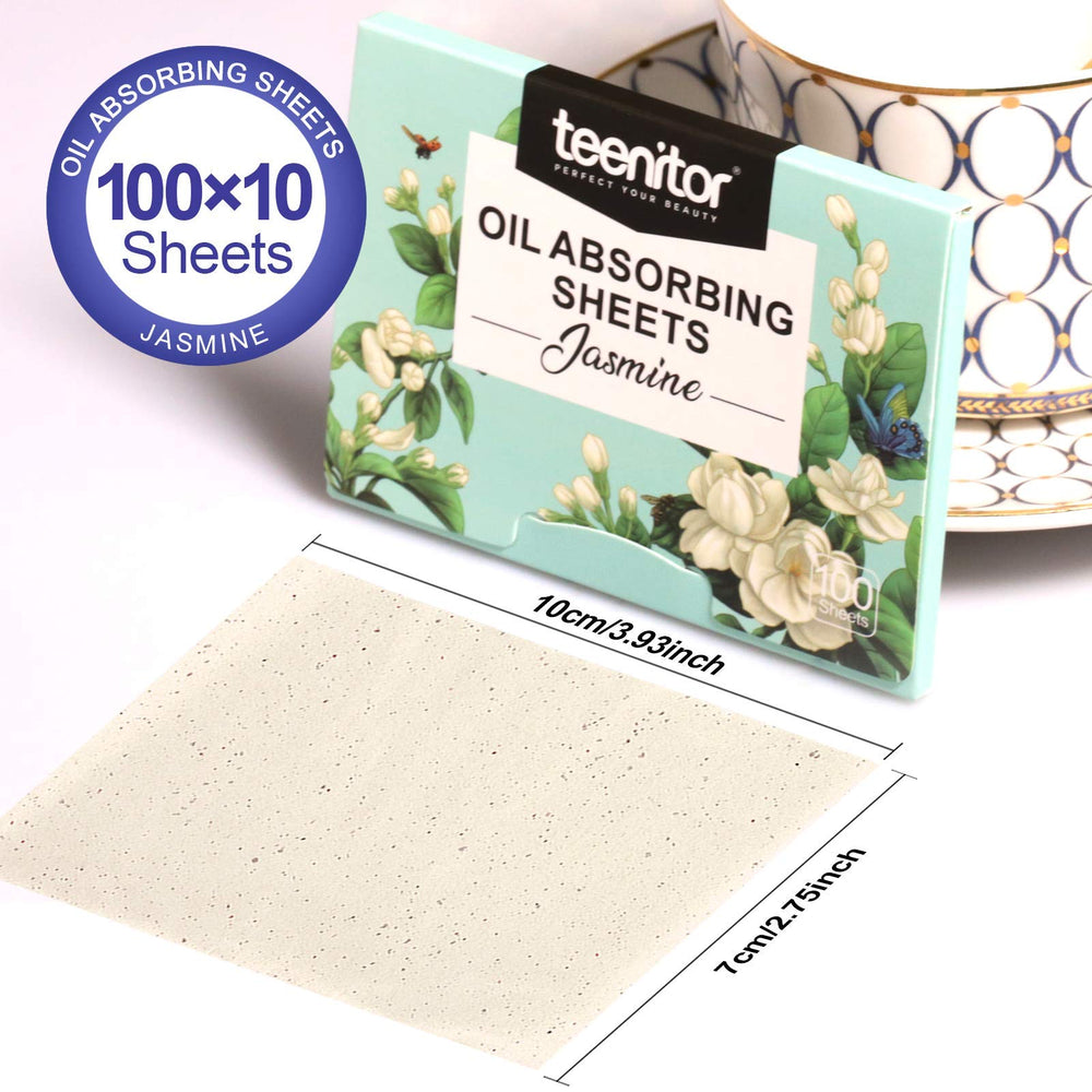 Teenitor feuilles absorbantes jasmin au format pratique 10x7 cm, faciles à transporter.