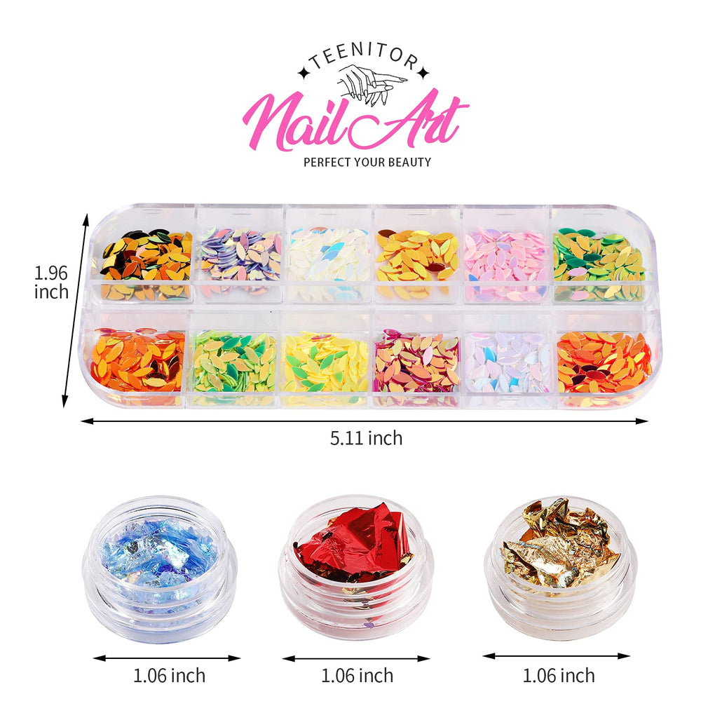Teenitor flocons couleur, 12 teintes chatoyantes pour nail art.