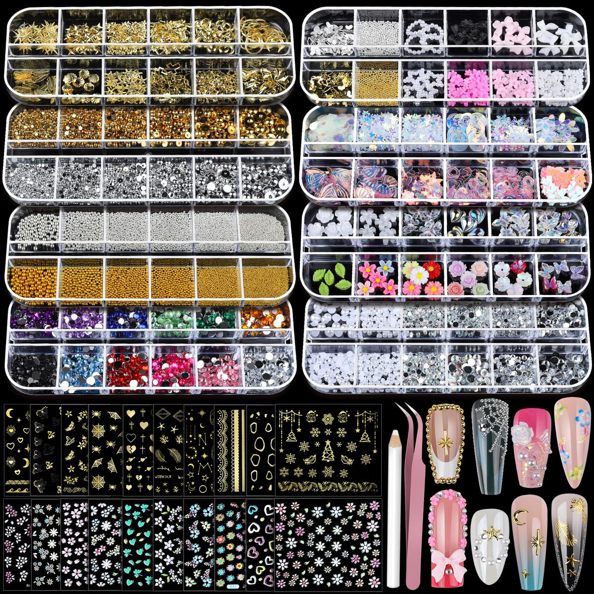 Teenitor kit d'accessoires pour ongles, 8 boîtes, polyvalent et varié.
