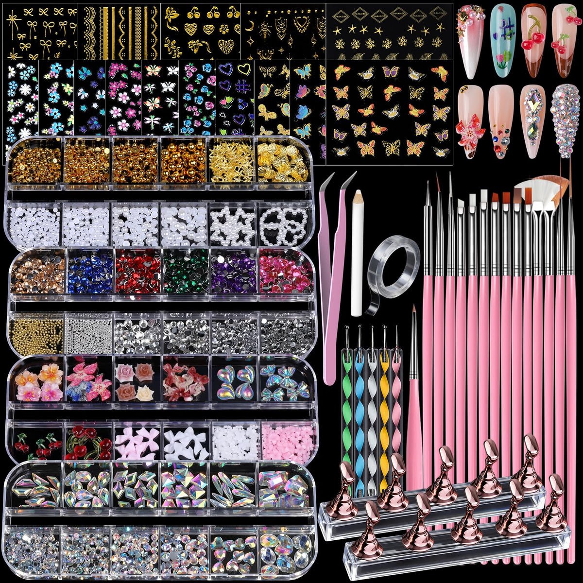 Teenitor kit ongles avec strass AB et formes multiples pour des designs variés.