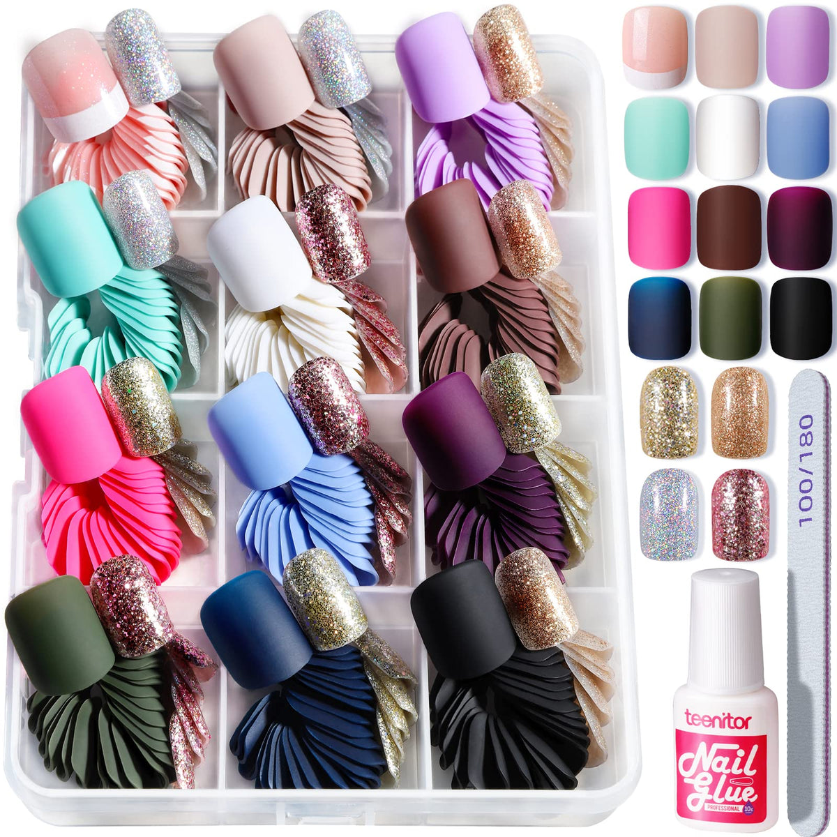 Teenitor matte acrylic short square nails pack for quick at-home manicure.
