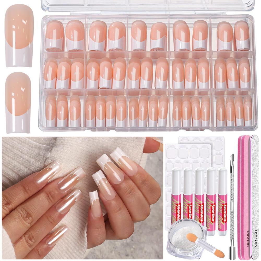 Teenitor Ongles à poser Long Square avec 15 tailles pour ajustement précis et rapide.