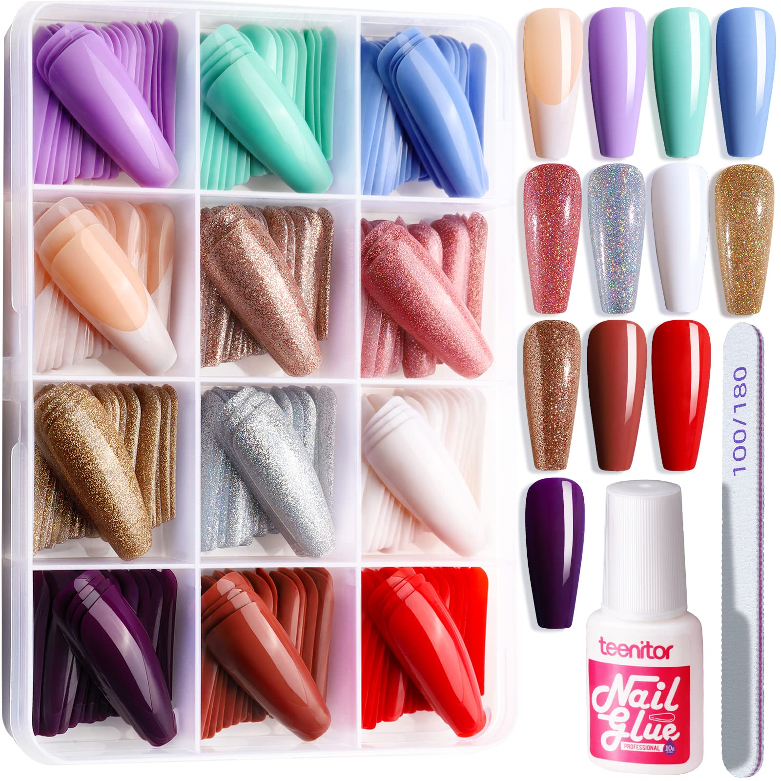 Teenitor ongles en forme de cercueil, 12 tailles disponibles pour tous les ongles.