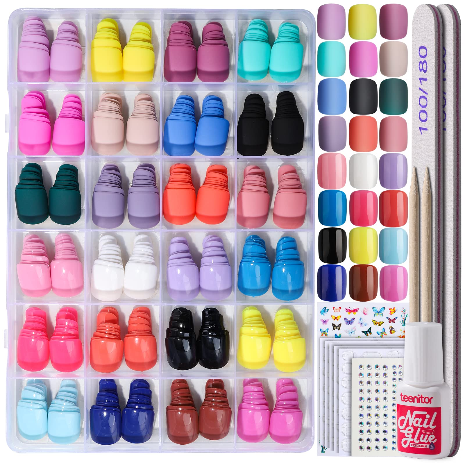 Teenitor ongles courts a-poser matte rose, couleur vive et tenue durable.