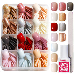 Ongles Teenitor courts carrés brillants avec colle facile à appliquer.