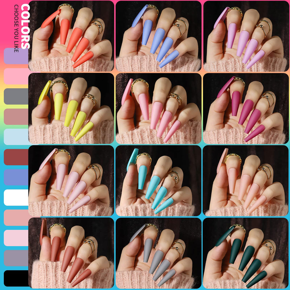 Teenitor ongles longs mats, 12 couleurs disponibles pour un look discret