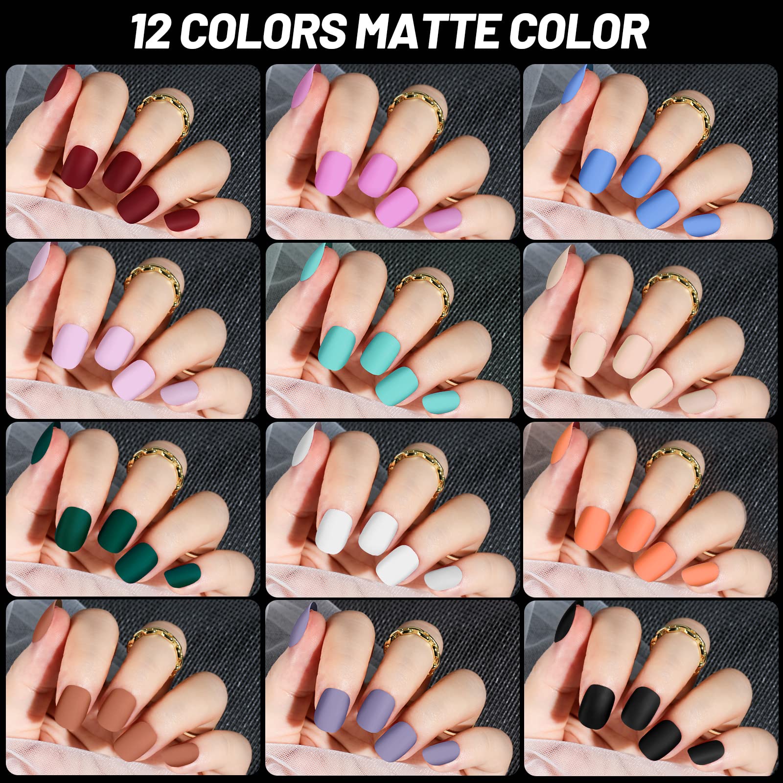 Teenitor ongles press-on matte avec 12 teintes pour un look moderne.