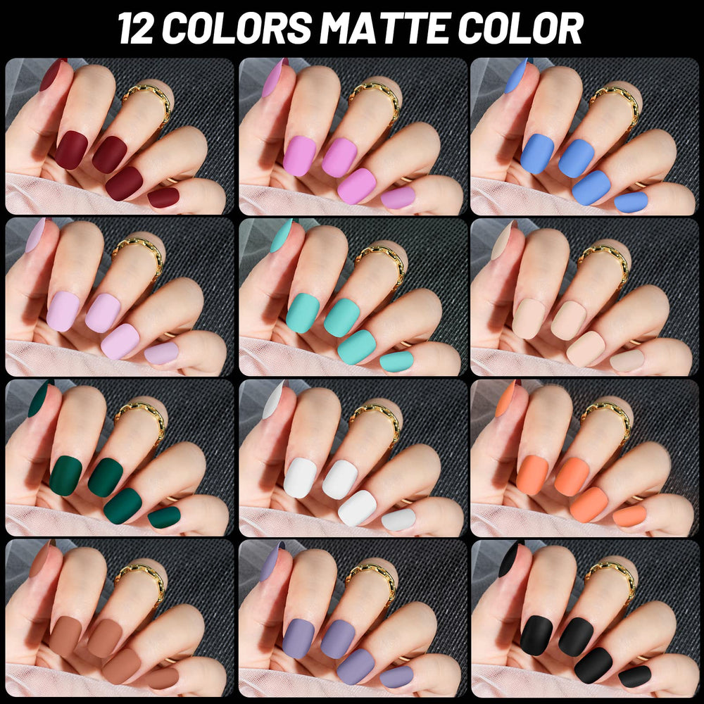 Teenitor ongles press-on matte avec 12 teintes pour un look moderne.
