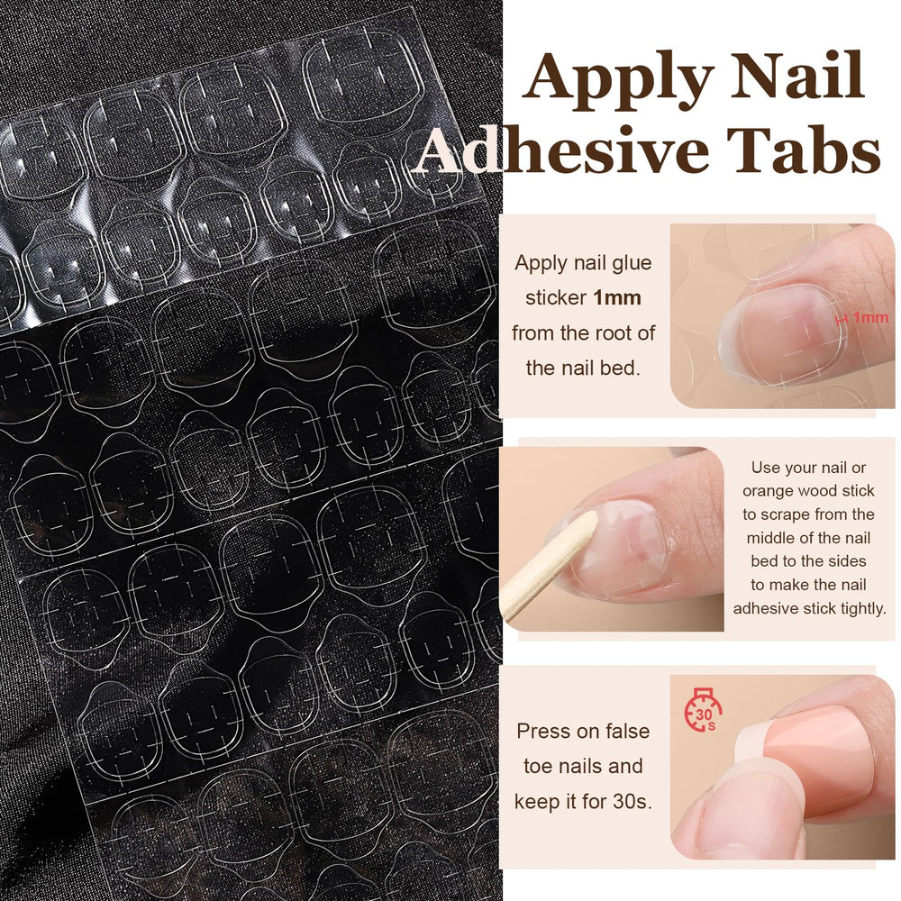 Ongles Teenitor autocollants à pointe française sur forme cercueil moyenne, look nette et durable.