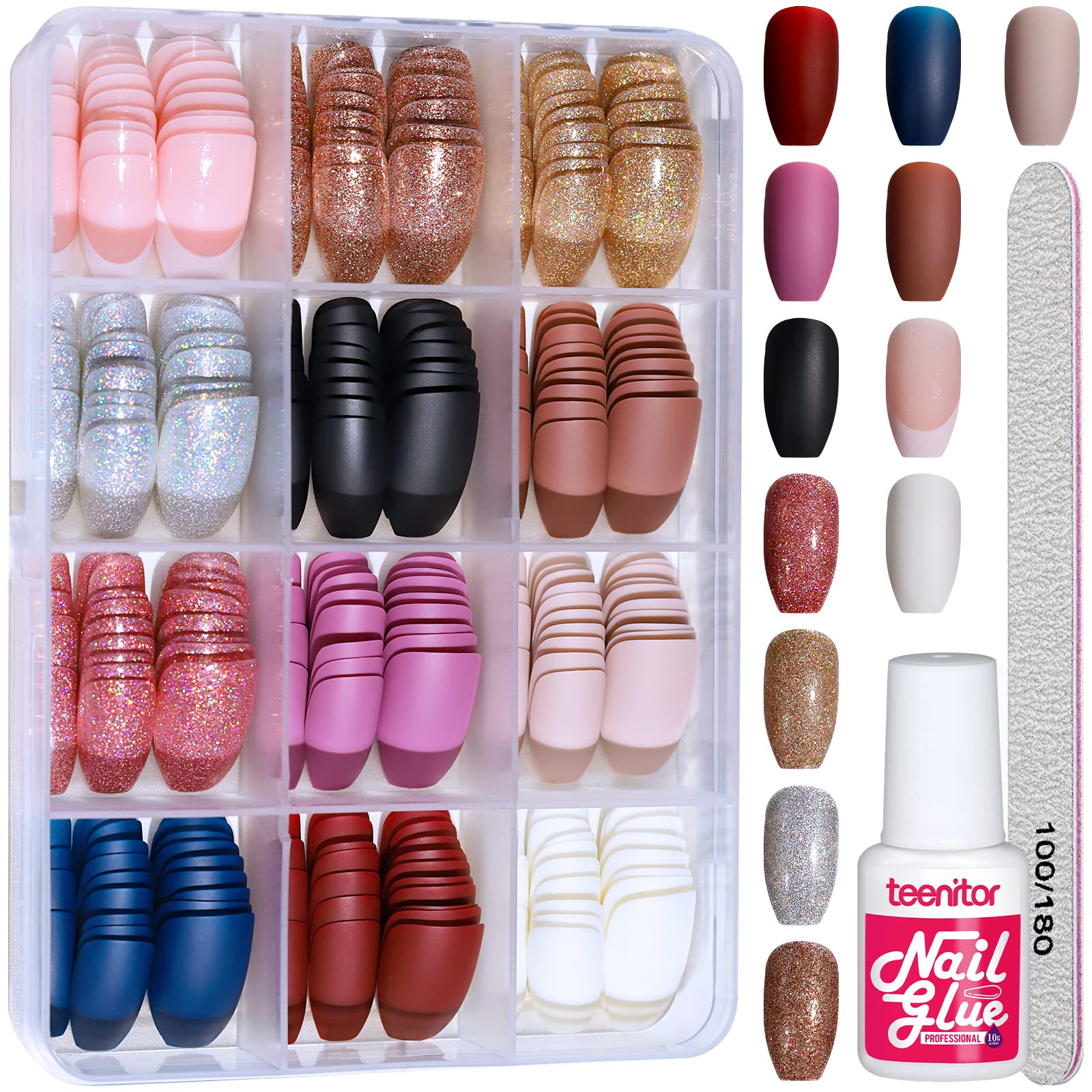 Ongles press-on Teenitor matte ballerina – fini mat élégant et tenue longue durée.