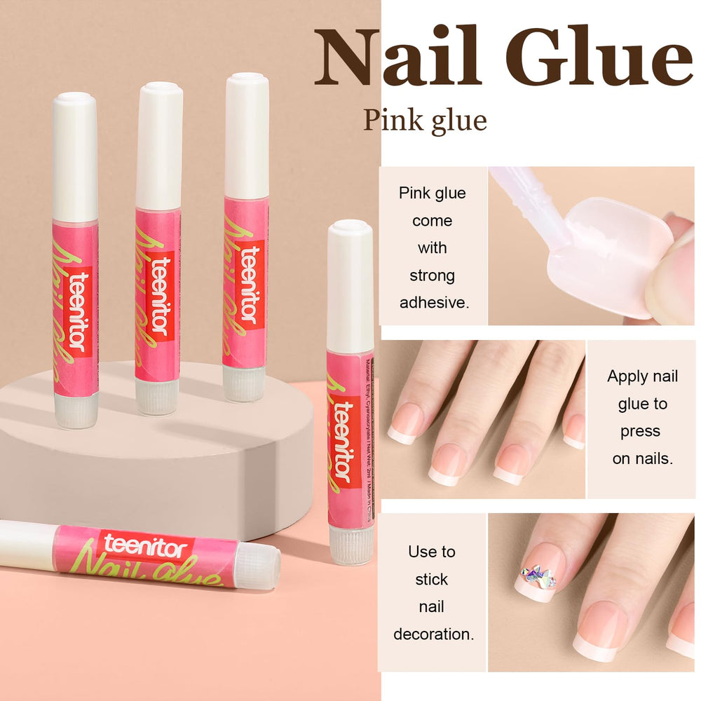 Ongles Teenitor autocollants ombrés, forme amande, pointe française, rendu doux et moderne.