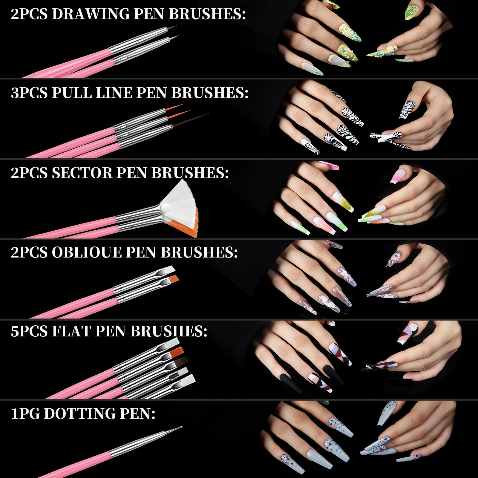 Pinceaux Teenitor pour art des ongles, motifs fins.
