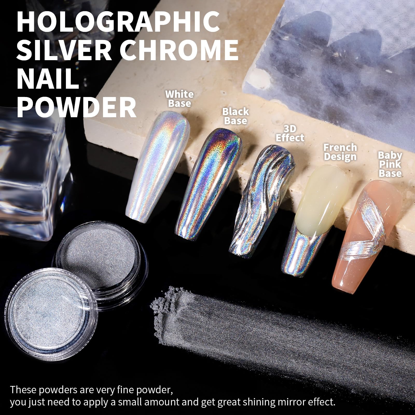 Teenitor poudre chrome ongles miroir bleu : couleur miroir vive et couverture homogène.