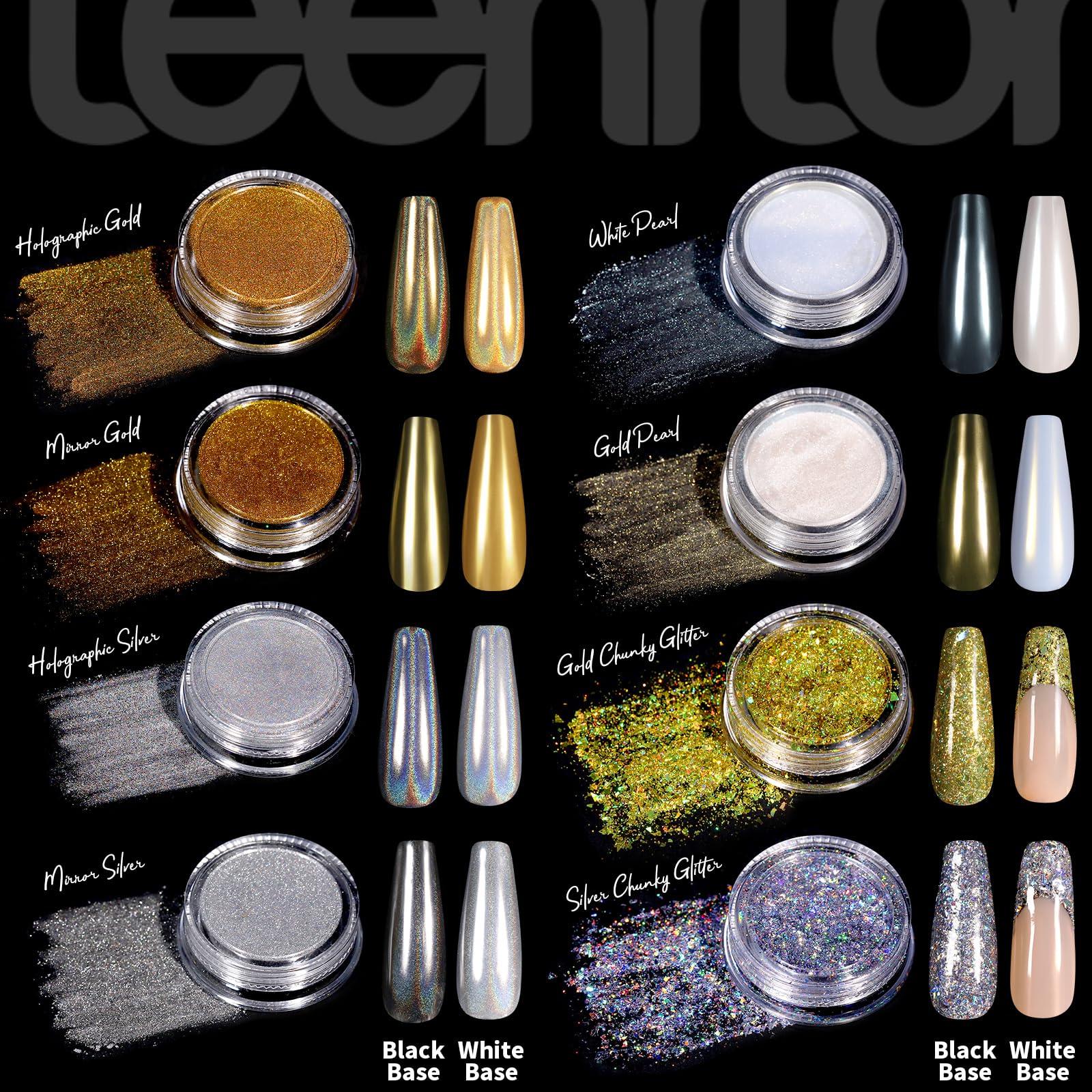 Teenitor poudre chrome ongles miroir vert : métal brillant et tenue durable.