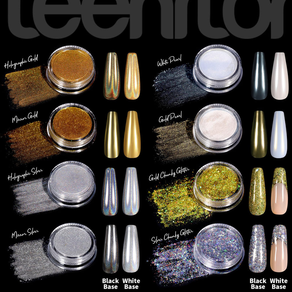 Teenitor poudre chrome ongles miroir vert : métal brillant et tenue durable.