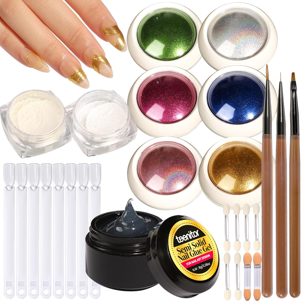 Teenitor poudre chrome pour ongles avec effet miroir et 3D sur gel