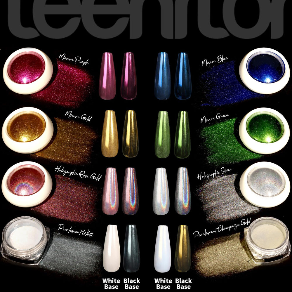 Teenitor poudre chrome or et perle blanche pour ongles