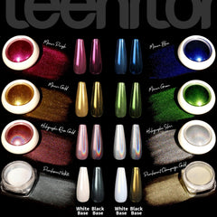 Teenitor poudre chrome or et perle blanche pour ongles