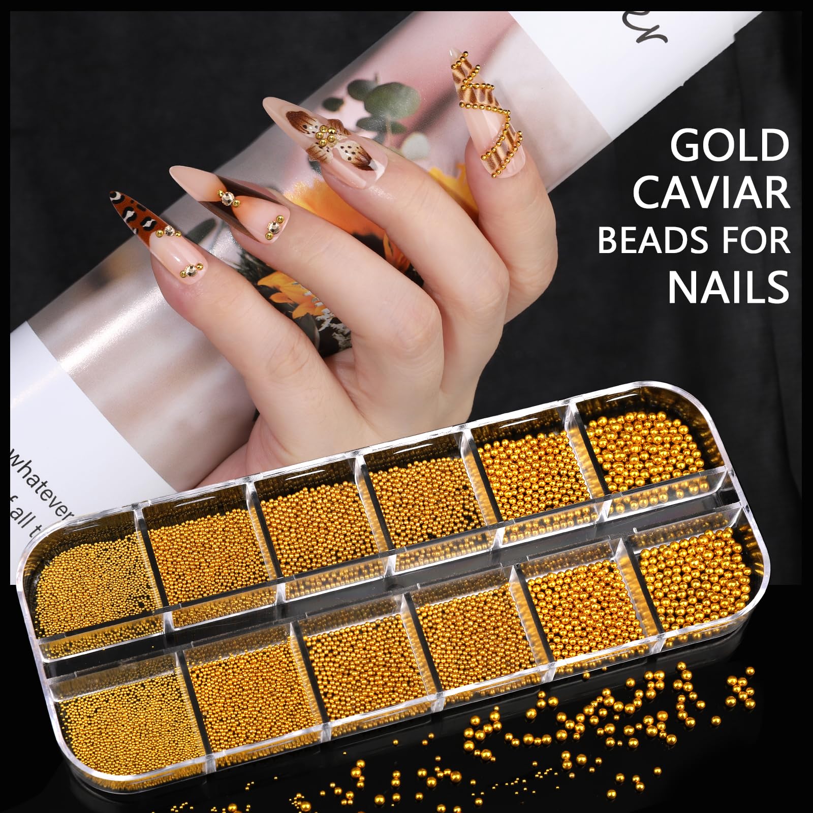 Strass dorés pour ongles Teenitor, 5 tailles pour personnalisations.