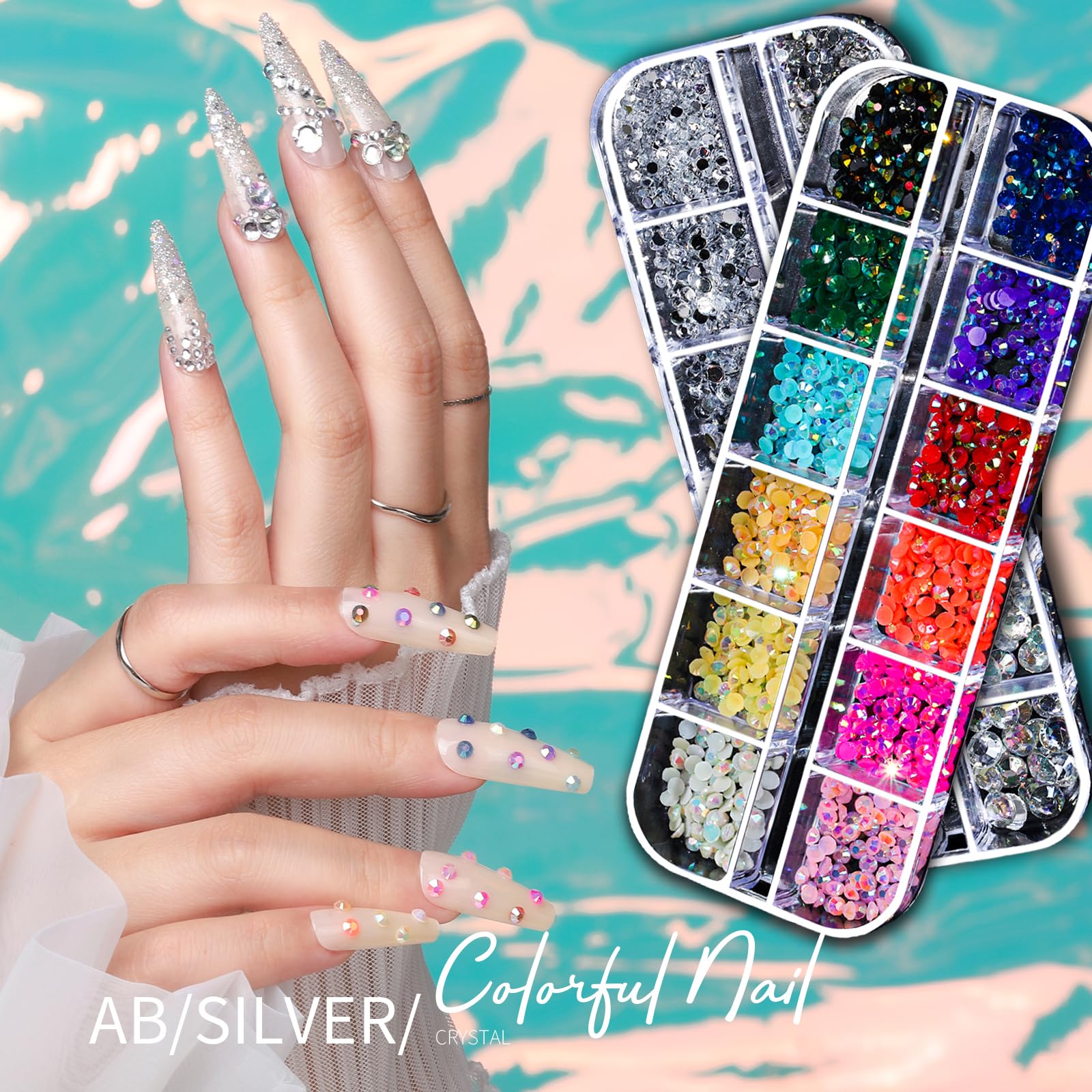Teenitor strass-ongles-silver-ab : brillance argentée et AB pour un effet scintillant